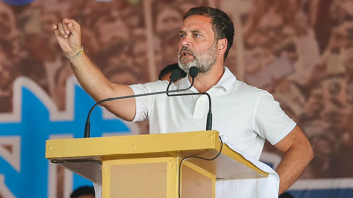 Congress leader Rahul Gandhi addresses a public meeting in Madhya Pradesh on 6 March (photo: PTI)