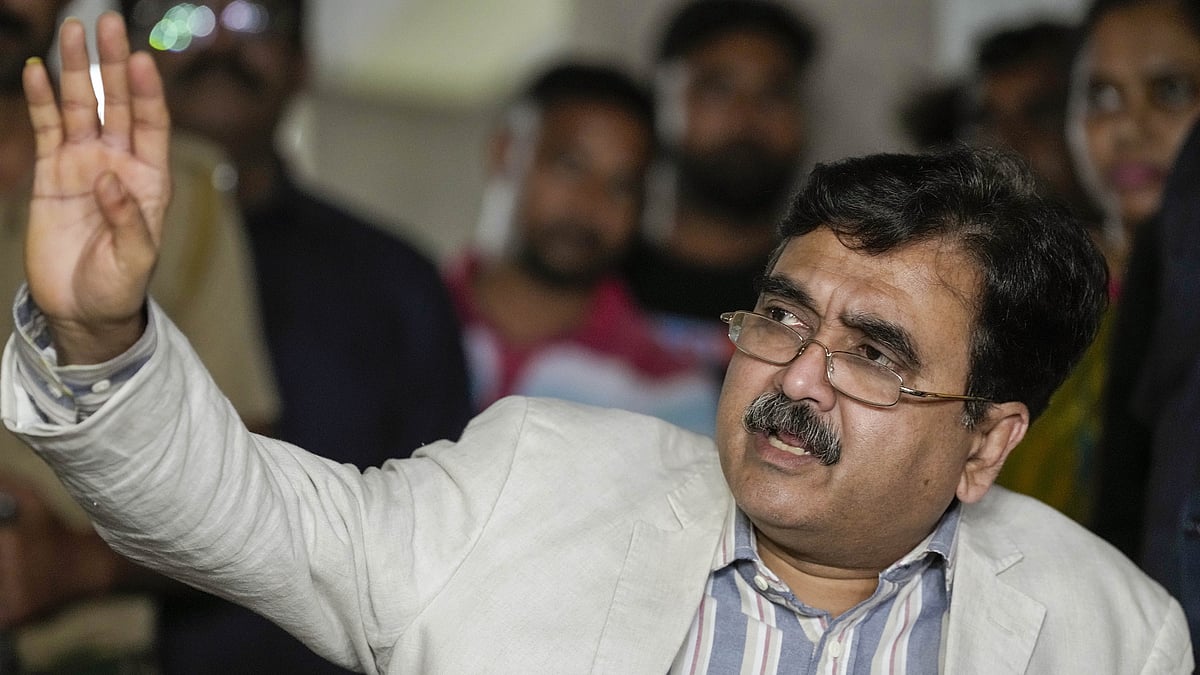 (Former) Calcutta High Court judge Abhijit Gangopadhyay at a press conference after tendering his resignation on 5 March 2024, announces joining BJP (photo: PTI)