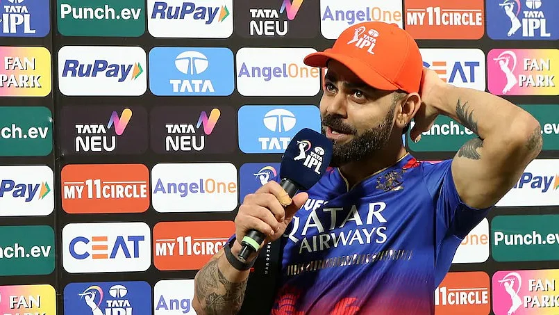 Virat Kohli after winning the Man of the Match award on 25 March 2024 (photo courtesy BCCI)