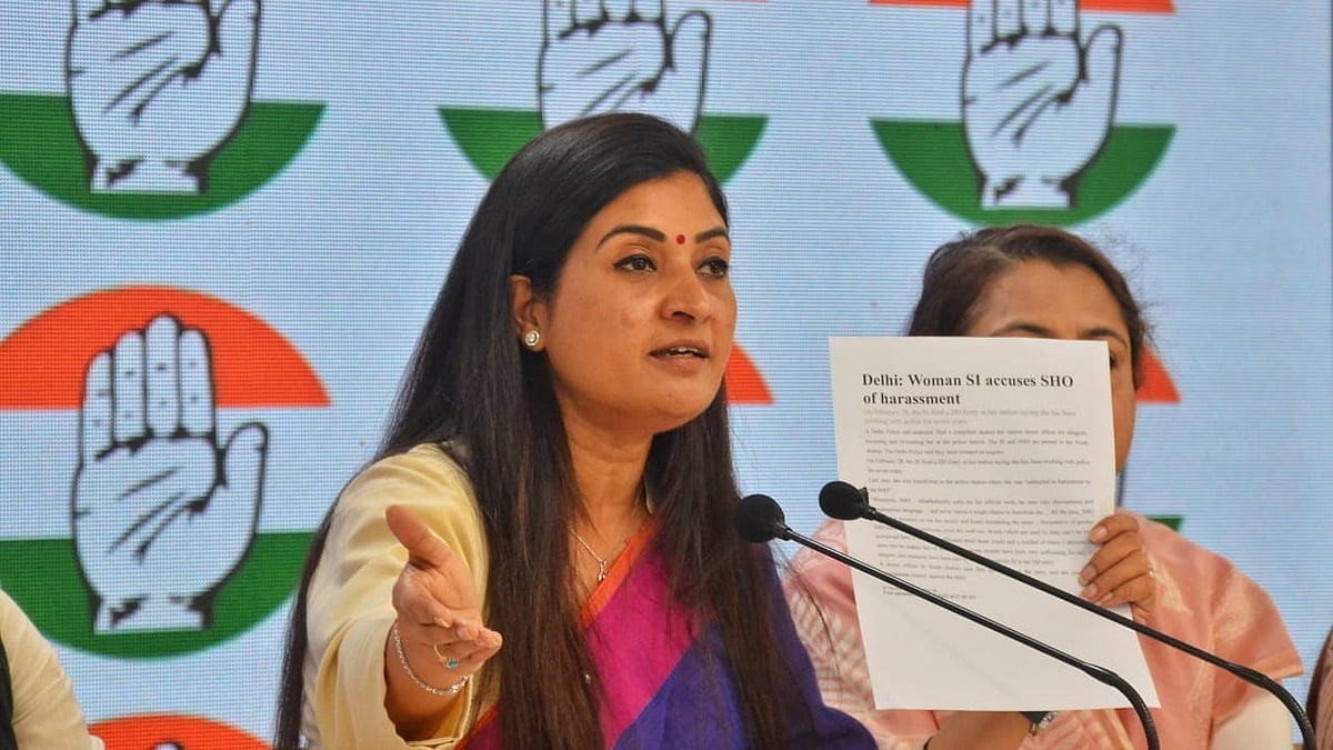 Mahila Congress president Alka Lamba at the press meet (photo: Vipin/ National Herald)