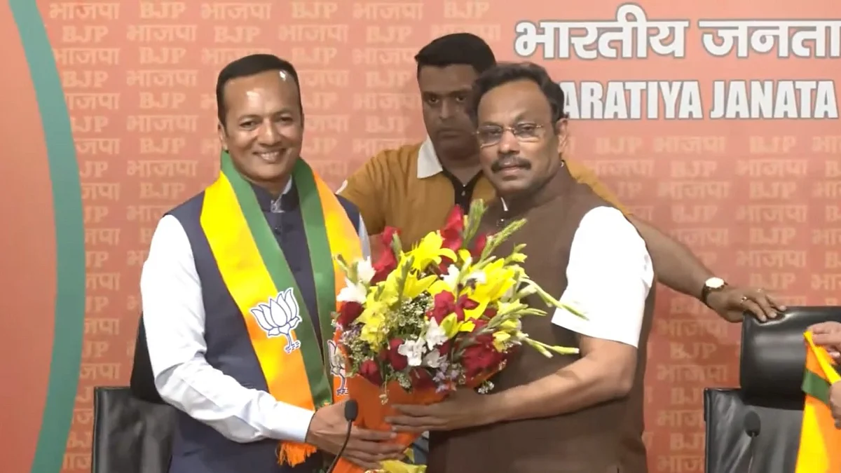 Industrialist Naveen Jindal (pictured left) resigned from Congress on 24 March (screen grab from
@BJP4India/X )