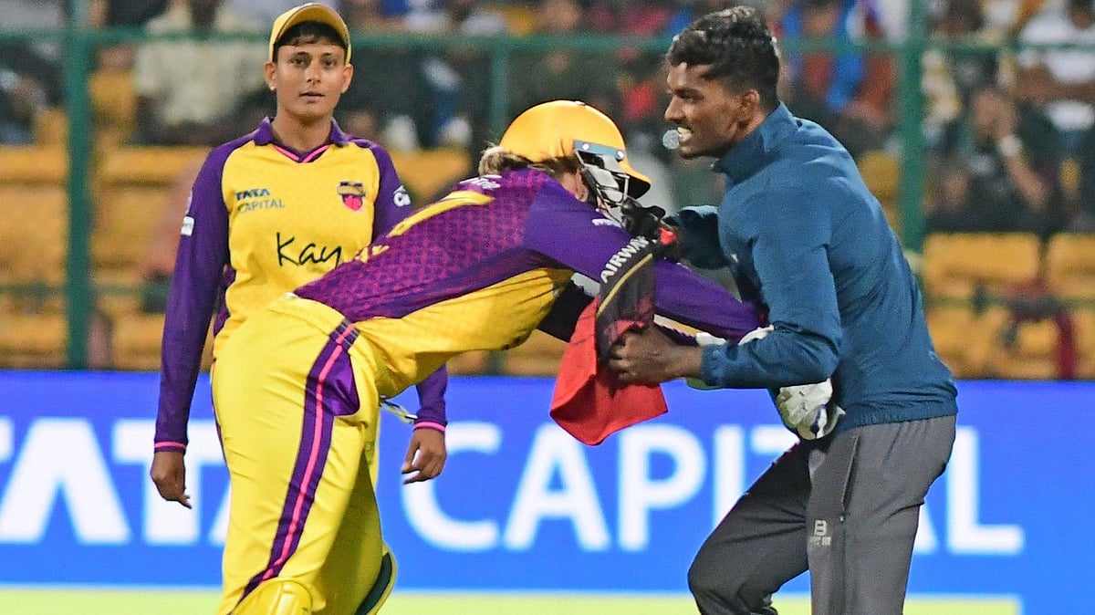Alyssa Healy overpowers an intruder during the MI game