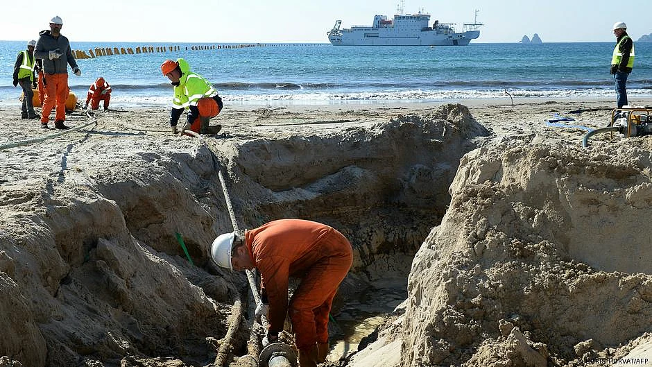 Cargo ship Rubymar (pictured) has sunk and left an oil slick, but its attempt to survive a Houthi attack may have damaged undersea internet cables (photo: DW)