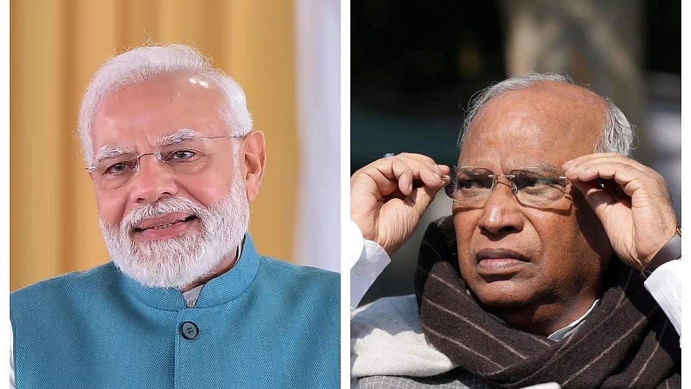 PM Narendra Modi (left) and Mallikarjun Kharge