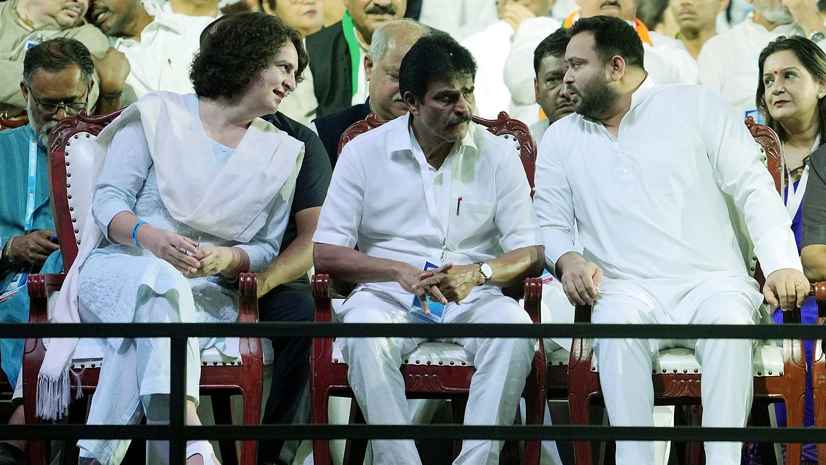 From left: Priyanka Gandhi, K.C. Venugopal and Tejashwi Yadav (photo: PTI)