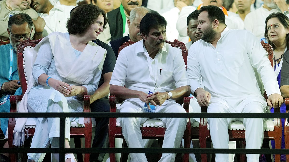 From left: Priyanka Gandhi, K.C. Venugopal and Tejashwi Yadav (photo: PTI)