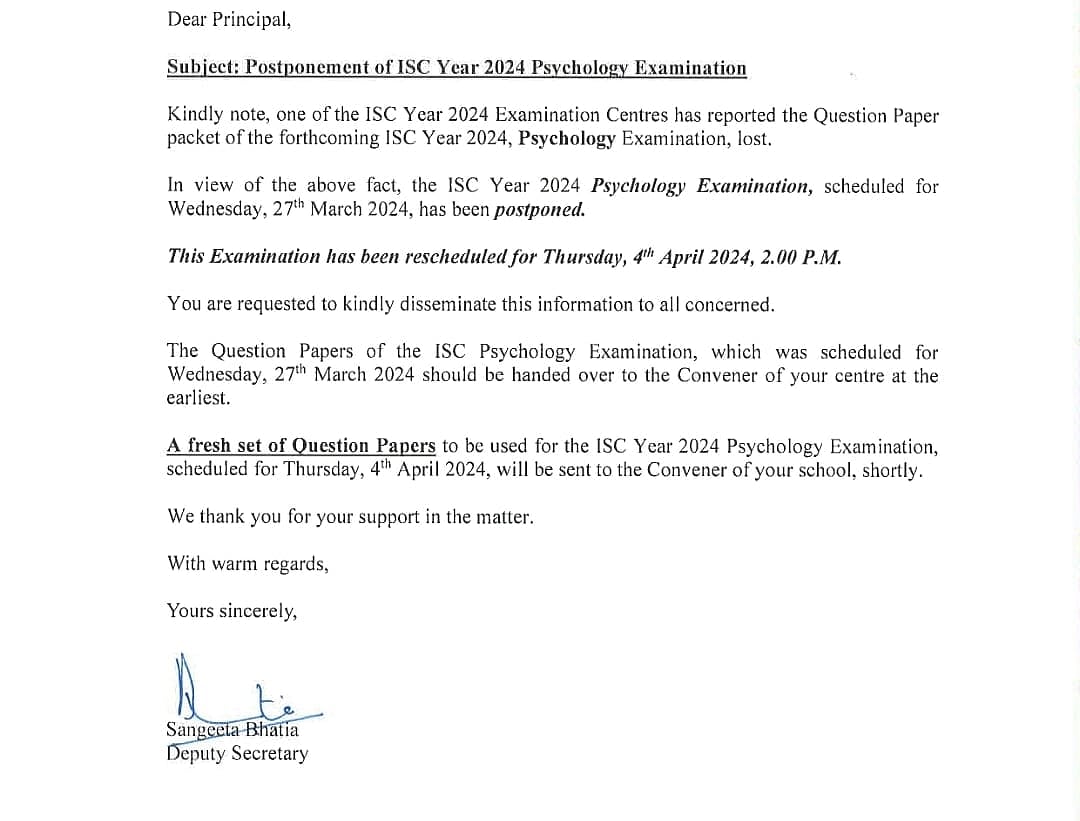 ISC psychology exam postponed over lost question papers