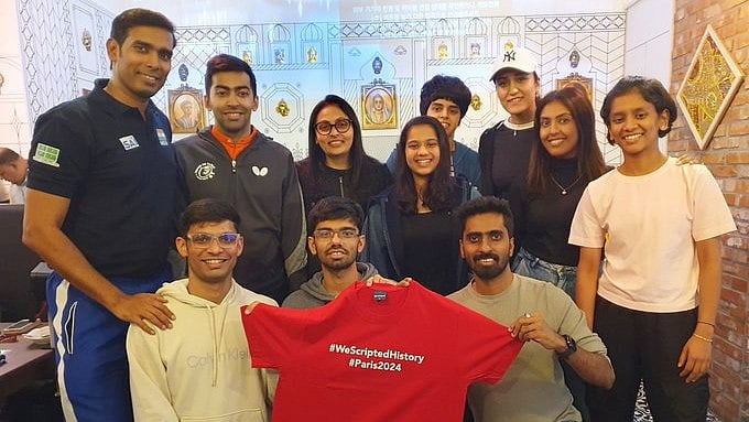 The Paris Olympics will be Achanta Sharath Kamal’s (extreme left) fifth appearance, but the first time as part of a team event (photo: TTFI/X)