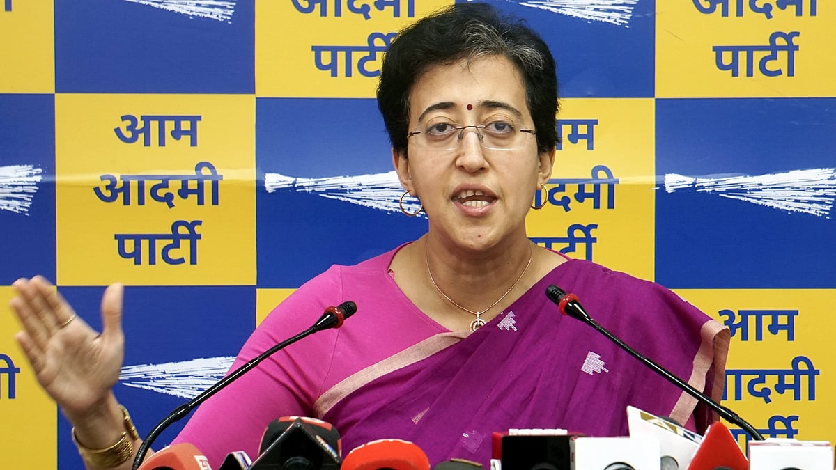 AAP leader Atishi addresses at press conference in New Delhi on 29 March 