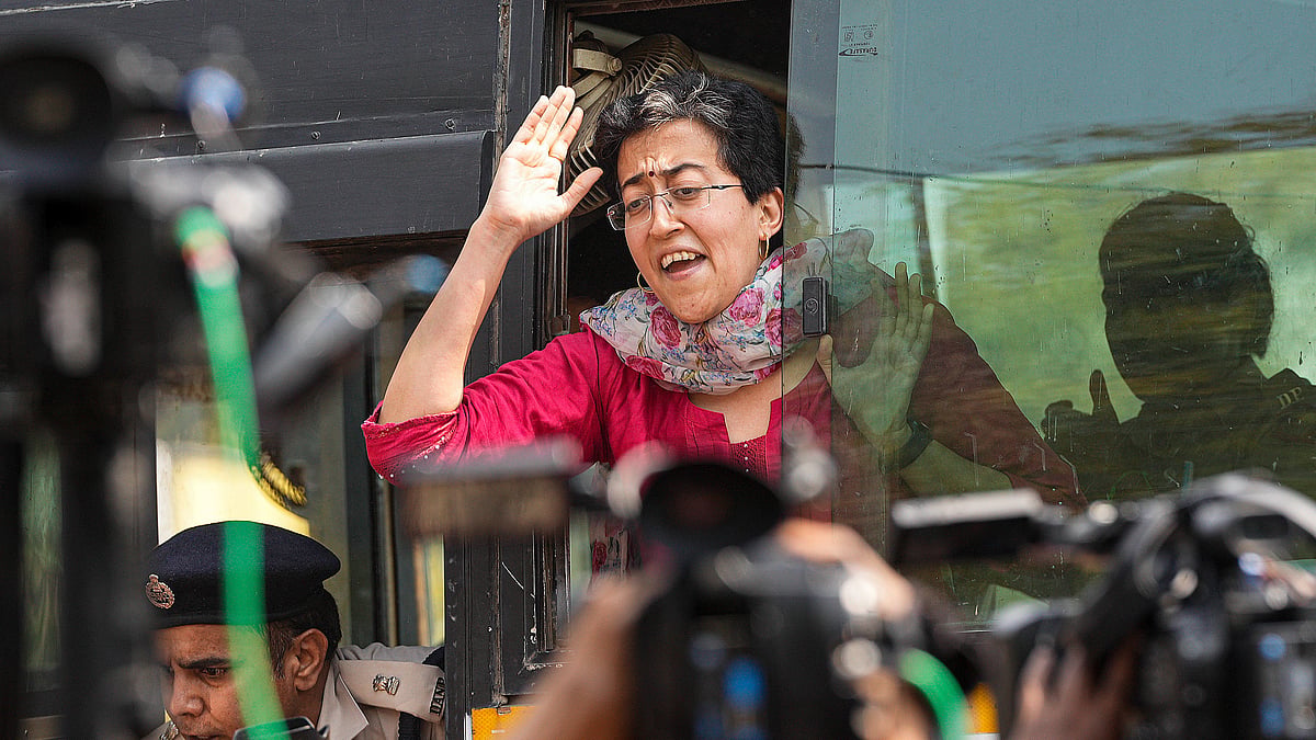 Delhi minister Atishi detained during a protest in New Delhi on 22 March (photo: PTI)