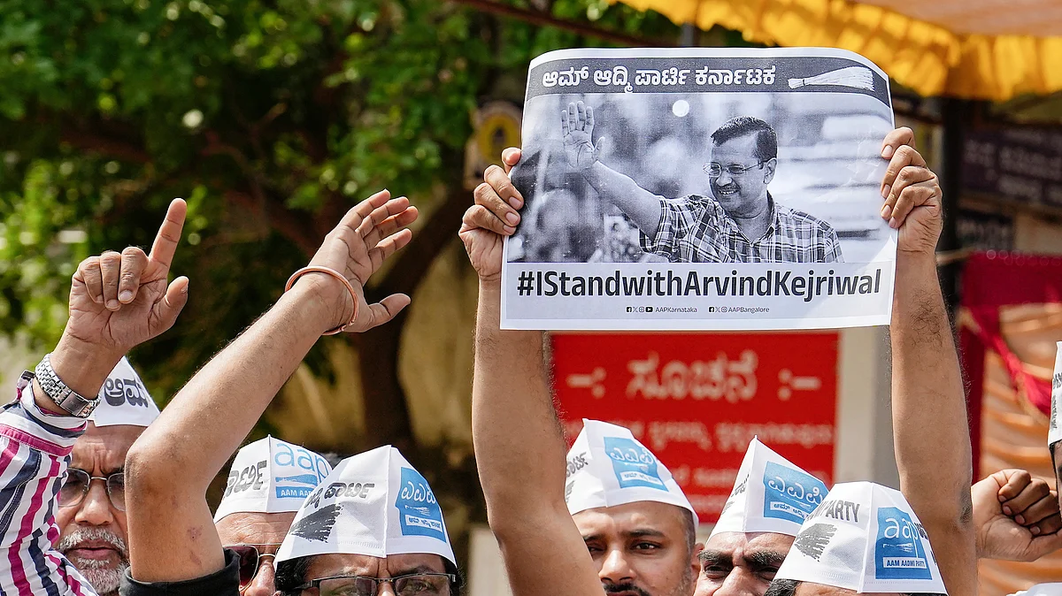 A protest against the arrest of Arvind Kejriwal, in Bengaluru on 22 March (photo: PTI)
