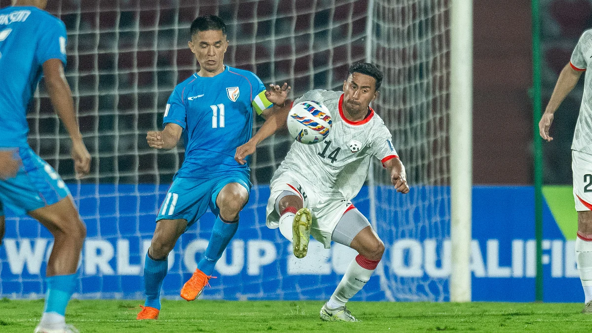 Chhetri in action against Afghanistan on Tuesday. (AIFF)