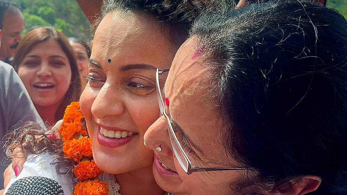 BJP candidate Kangana Ranaut during a roadshow in Mandi