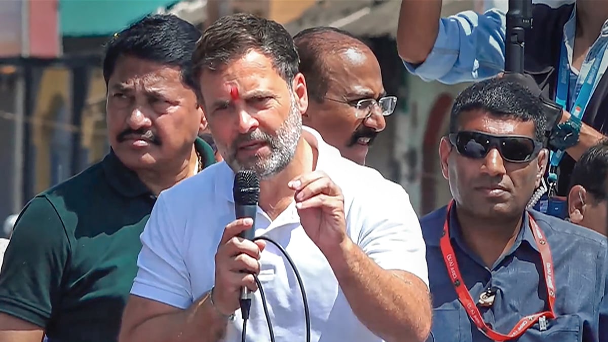 Congress MP Rahul Gandhi speaks at the Bharat Jodo Nyay Yatra in Dondaicha, Maharashtra (photo: PTI)