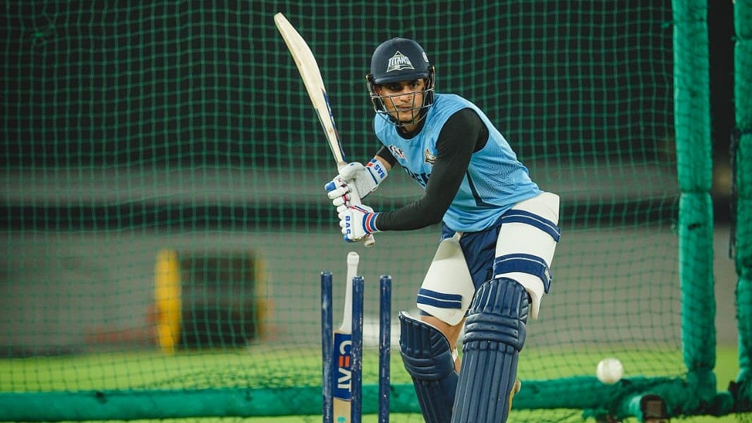 Shubman Gill gears up during a practice session.