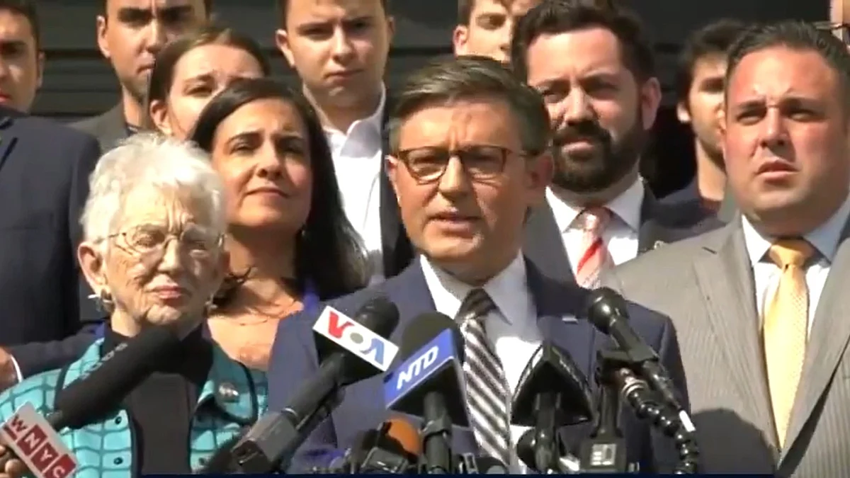 Screen grab of Mike Johnson, the speaker of the House of Representatives, denouncing the protests at Columbia (@SpeakerJohnson/X)