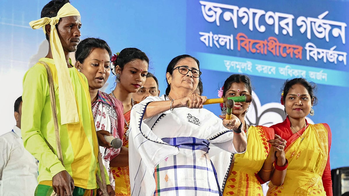 West Bengal CM Mamata Banerjee at a public meeting in Bankura district (photo: PTI)