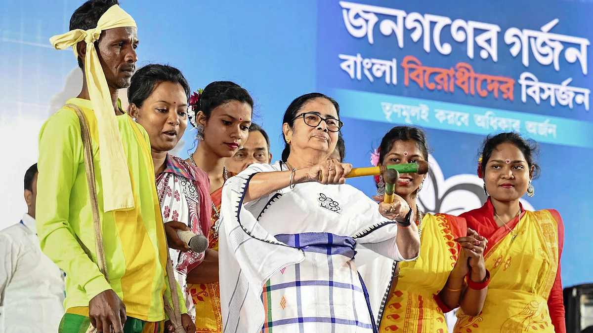 West Bengal CM Mamata Banerjee at a public meeting in Bankura district (photo: PTI)