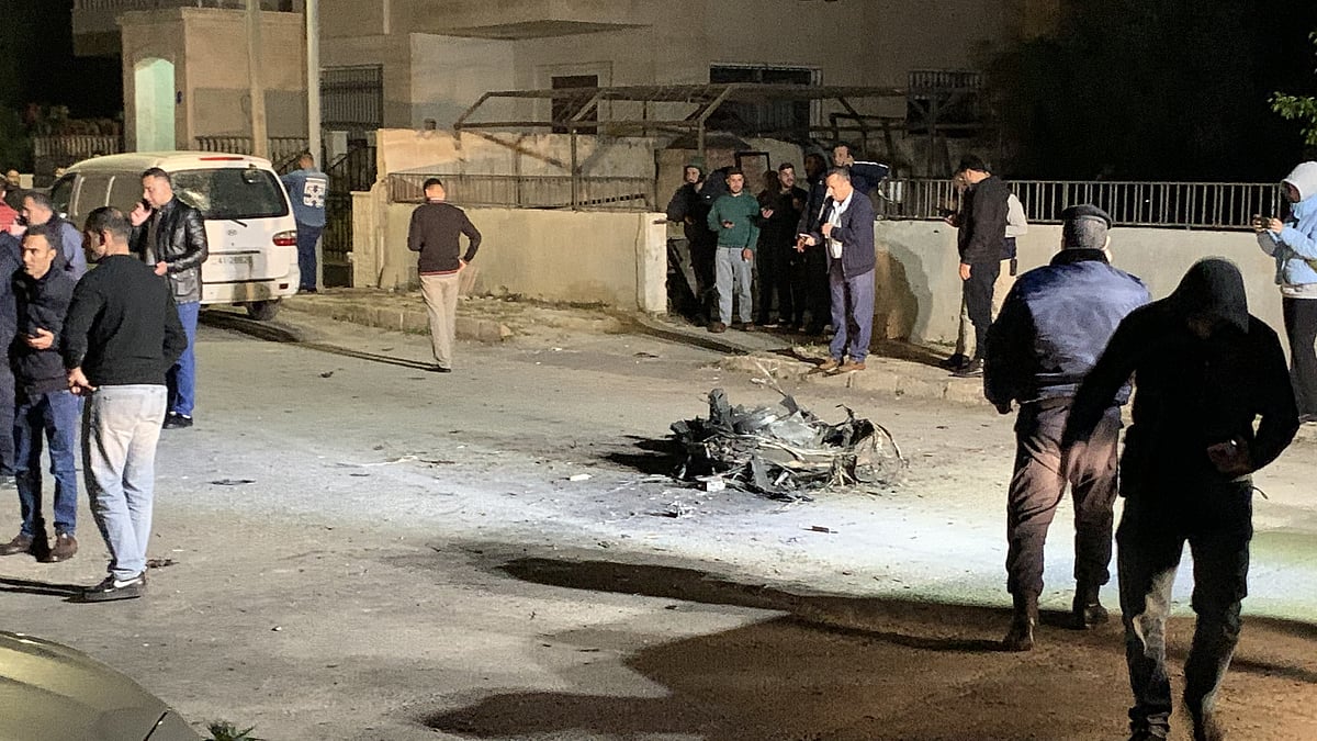 Parts of a missile launched from a missile are landed in Marj Al-Hamam area, during Iran's airstrikes against Israel, in Amman, Jordan on April 14, 2024. (photo: Getty Images)