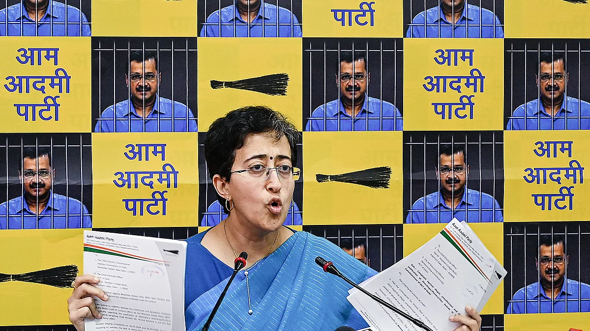 Atishi at the press conference (photo: PTI)