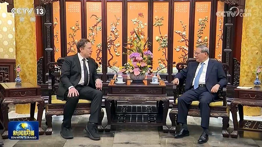 Tesla CEO Elon Musk (left) meeting premier Li Qiang (right) during his China visit (photo: @elonmusk/X)