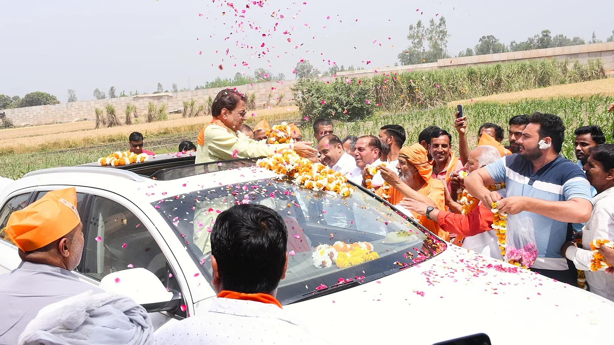 Arun Govil on the campaign trail in Meerut (photo: @arungovil12/X)