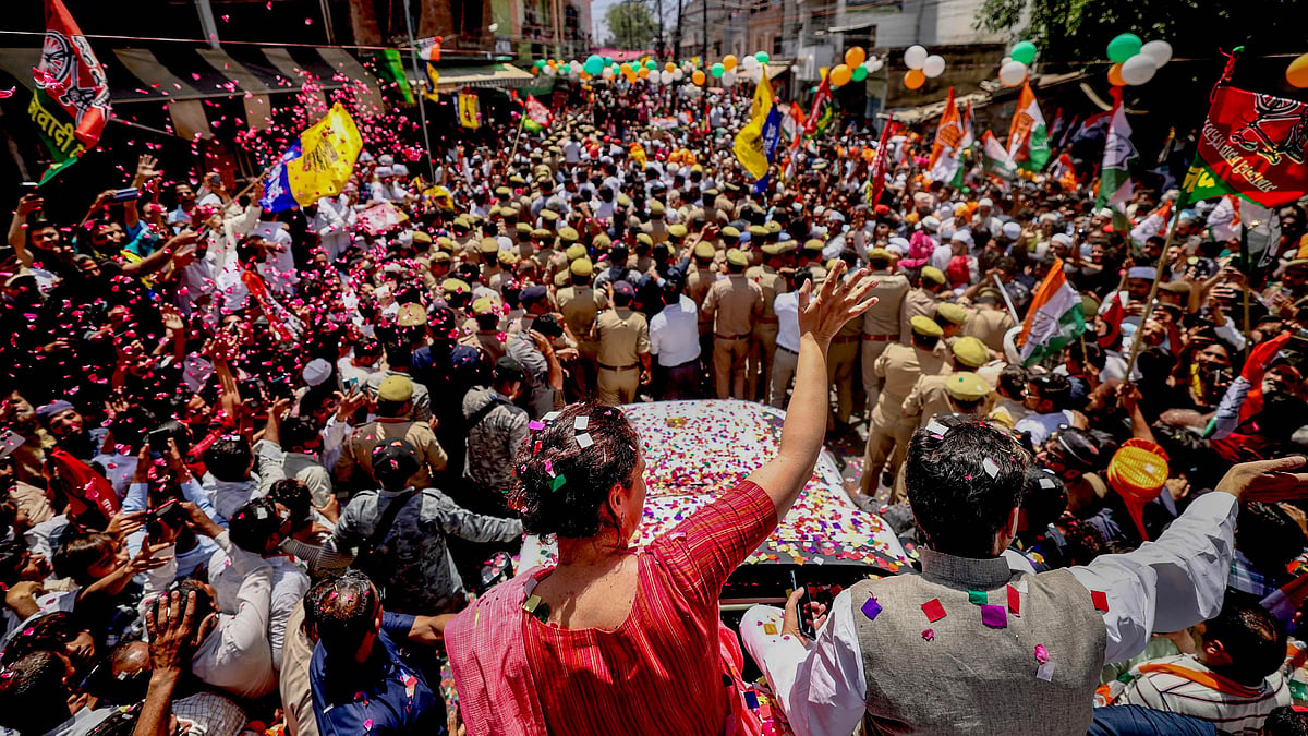 Priyanka Gandhi's roadshow in Saharanpur, UP (photo: PTI) 
