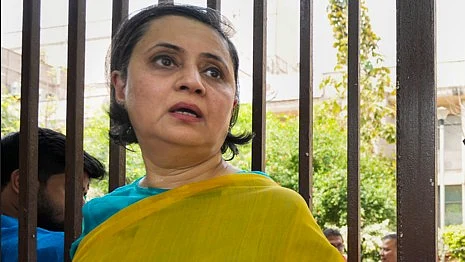 TMC leader Sagarika Ghose during a protest at Mandir Marg police station in New Delhi on 9 April (photo: PTI)