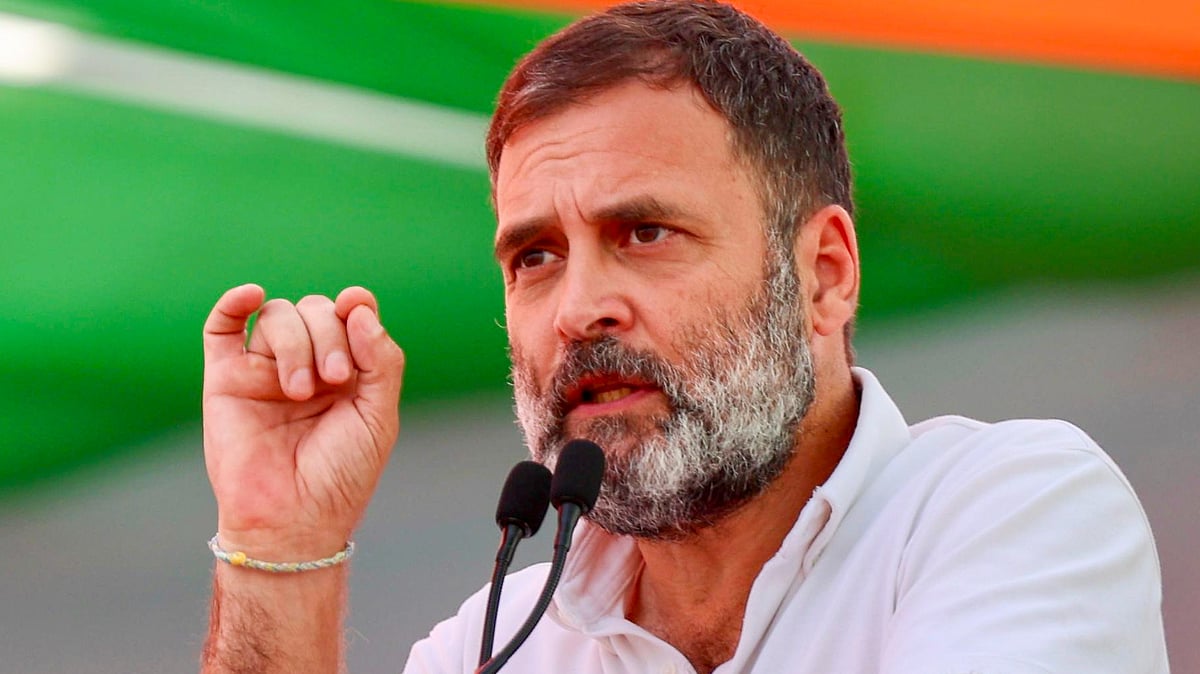 Rahul Gandhi addresses a public meeting in Solapur on 24 April (photo: PTI)