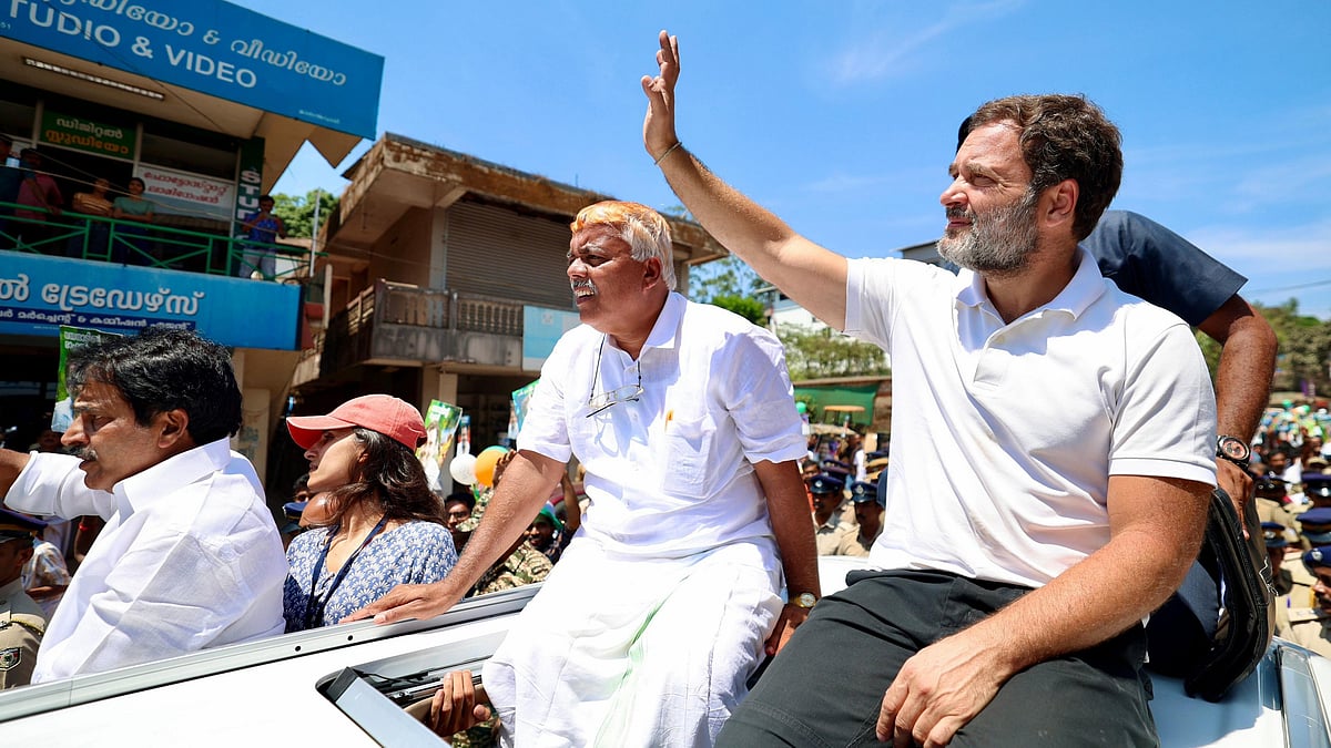Congress leader Rahul Gandhi speaks during an election campaign road show for the Lok Sabha polls, in Wayanad, Kerala, 15 April (photo: PTI)
