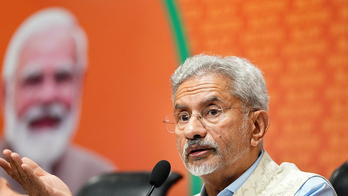 External affairs minister S. Jaishankar at the press meet in the BJP headquarters in New Delhi (photo: PTI)