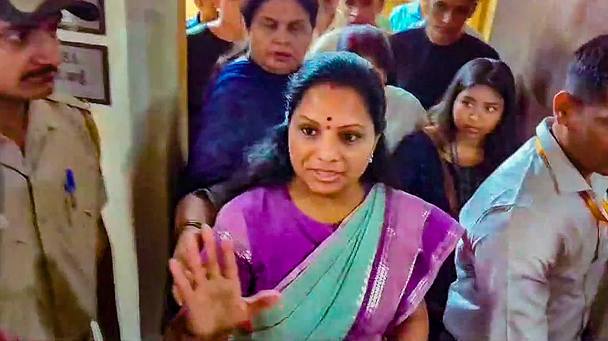 BRS leader K Kavitha leaves the Rouse Avenue Court in New Delhi on 15 April (photo: PTI)
