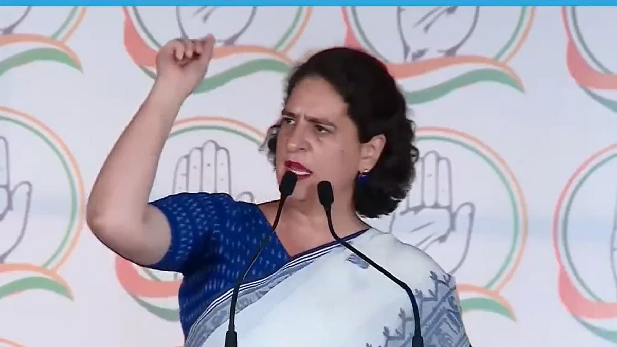 Screen grab of Priyanka talking during an election rally for Lok Sabha elections, in Bengaluru, Tuesday, 23 April (@priyankagandhi/X)
