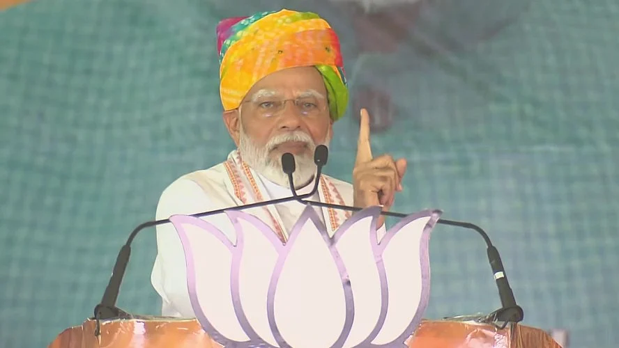 Narendra Modi at the Rajasthan rally (photo: @BJP4India/X)