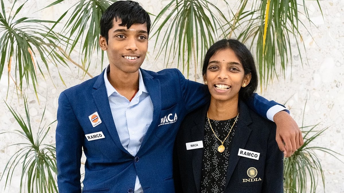 Praggnanandhaa and Vaishali Anand, the first-ever pair of siblings to have qualified for Candidates Chess (photo: @Photochess/X) 