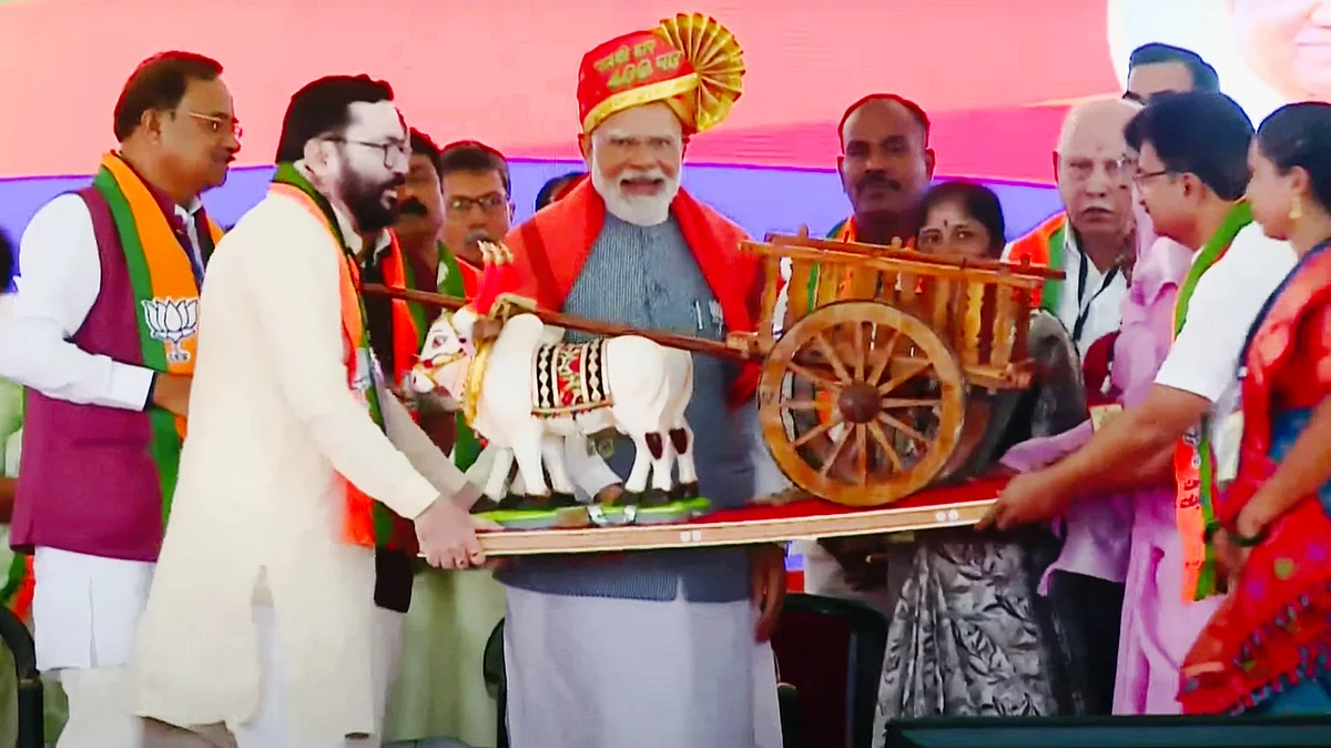 PM Narendra Modi at an election rally for the Lok Sabha polls in Belagavi, Karnataka (photo: PTI)