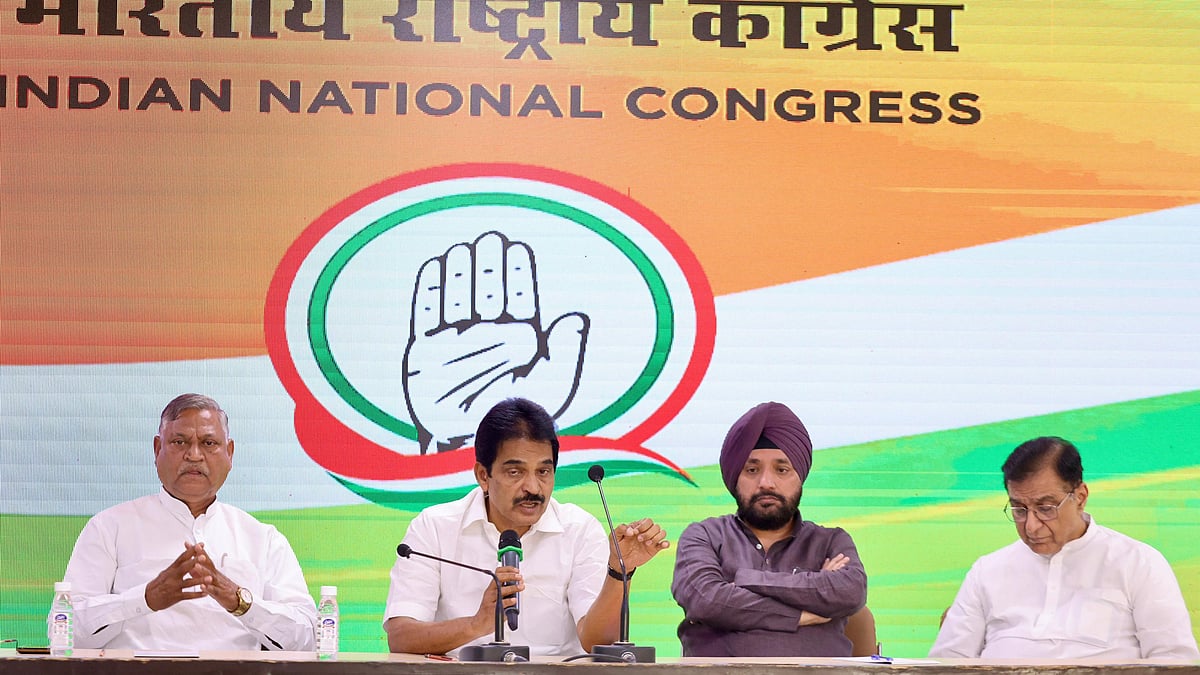 K C Venugopal speaks during a press meet at AICC HQ on 27 March (photo: @kcvenugopalmp/X) 