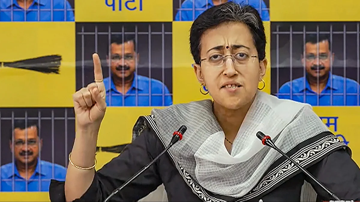 Atishi addresses a press conference in New Delhi on 28 April (photo: PTI)