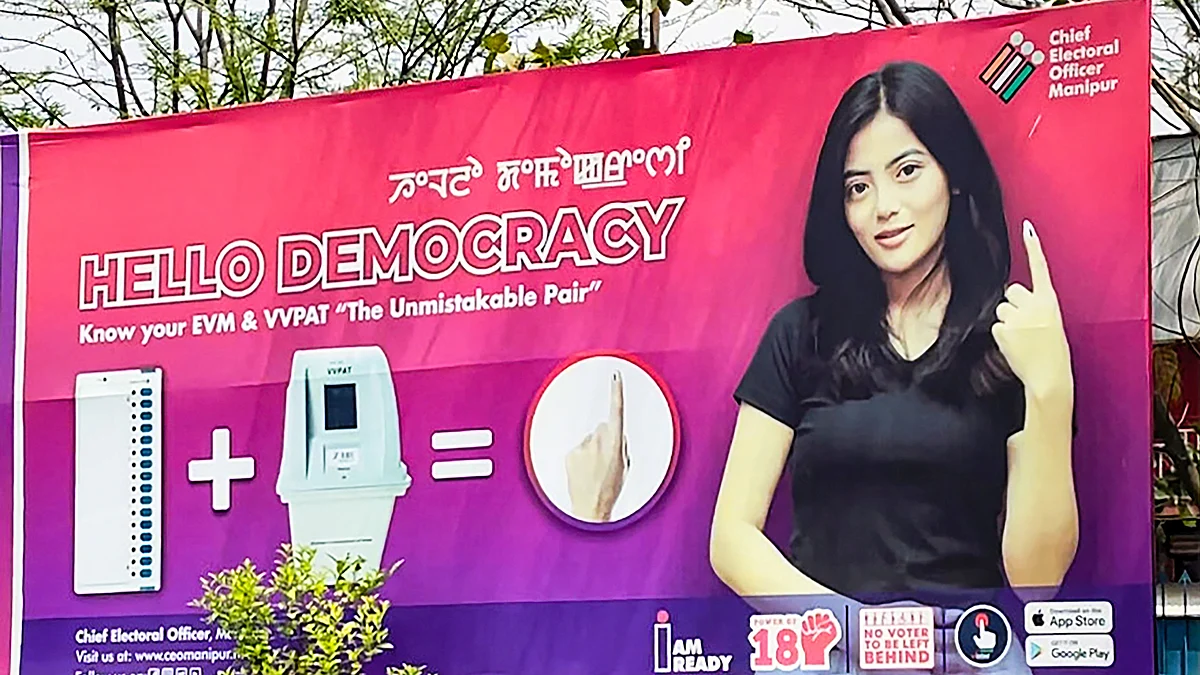 An Election Commission hoarding in Manipur (photo: PTI)
