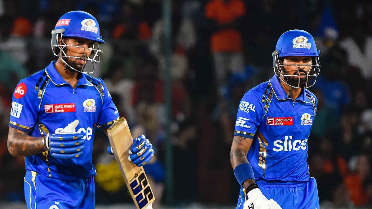 Hardik Pandya (right) walks out to bat with Tilak Varma (photo: PTI)