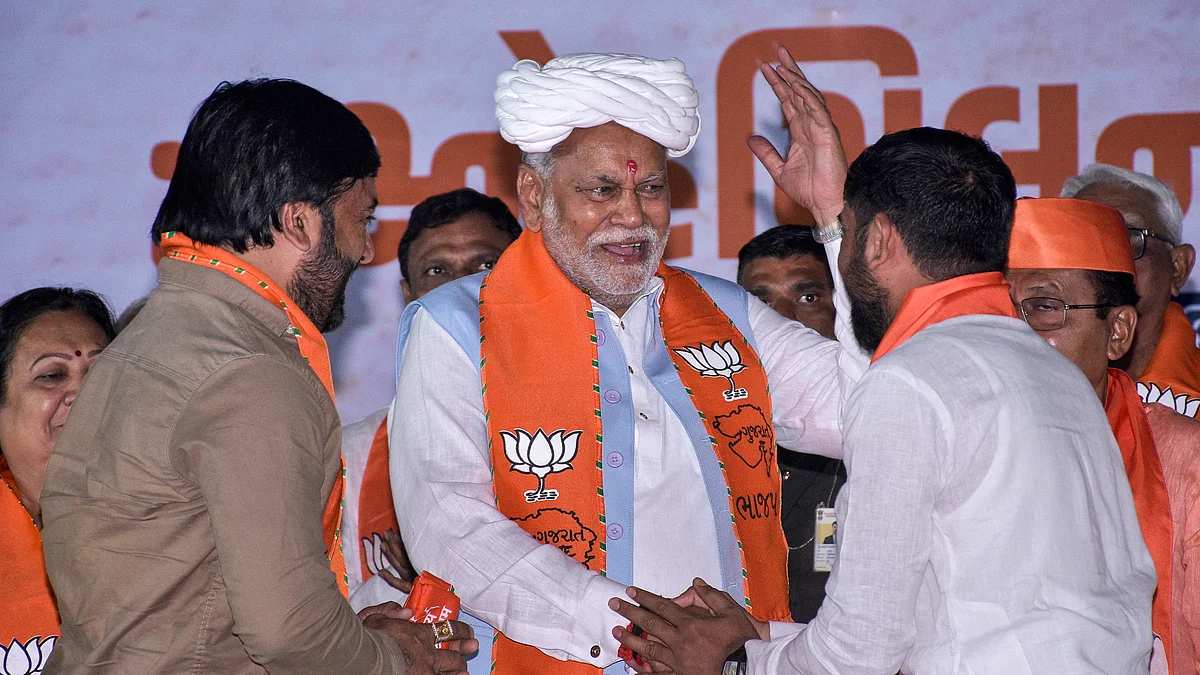 Union minister and BJP candidate from Rajkot Parshottam Rupala during a 'sneh milan' event in Surat on 7 April 2024 (photo: PTI)