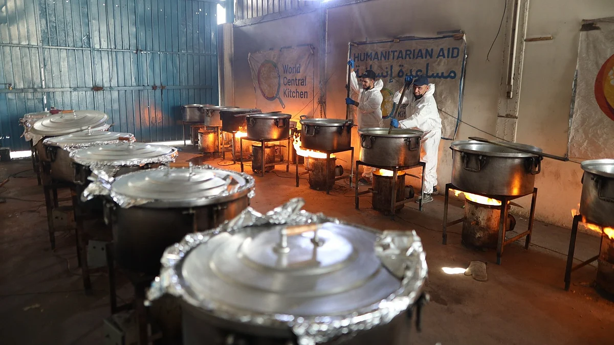 WCK chefs cooking meals that will support thousands of displaced Palestinians sheltering in camps near Khan Younis (photo: @WCKitchen/X)