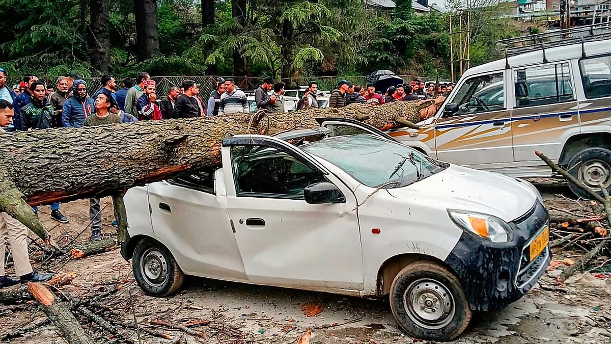 A car damaged in the storm (photo: PTI)