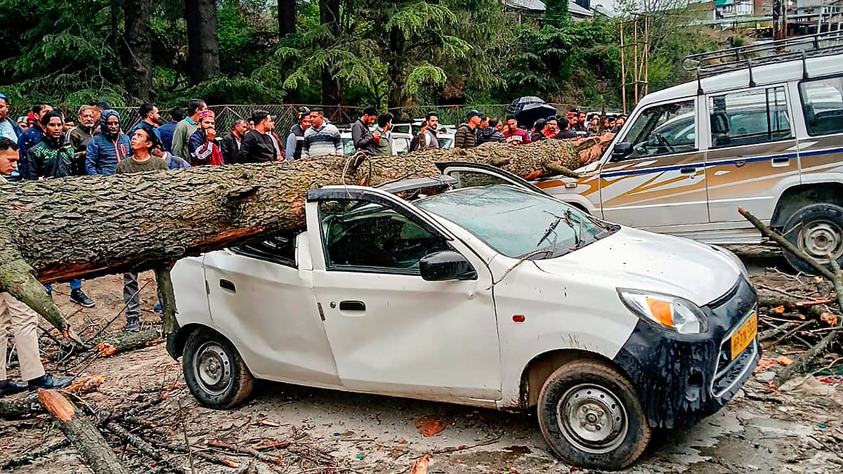 A car damaged in the storm (photo: PTI)