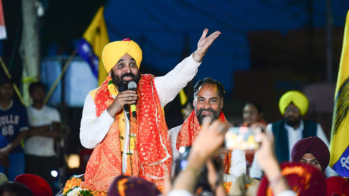 Bhagwant Mann addresses AAP supporters in Jalandhar on 26 April (photo: PTI)