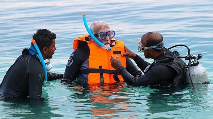 A dictator at sea? Modi snorkeling in Lakshadweep