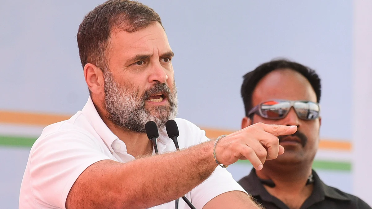 Rahul Gandhi addresses a public meeting in Solapur on 24 April (photo: PTI)