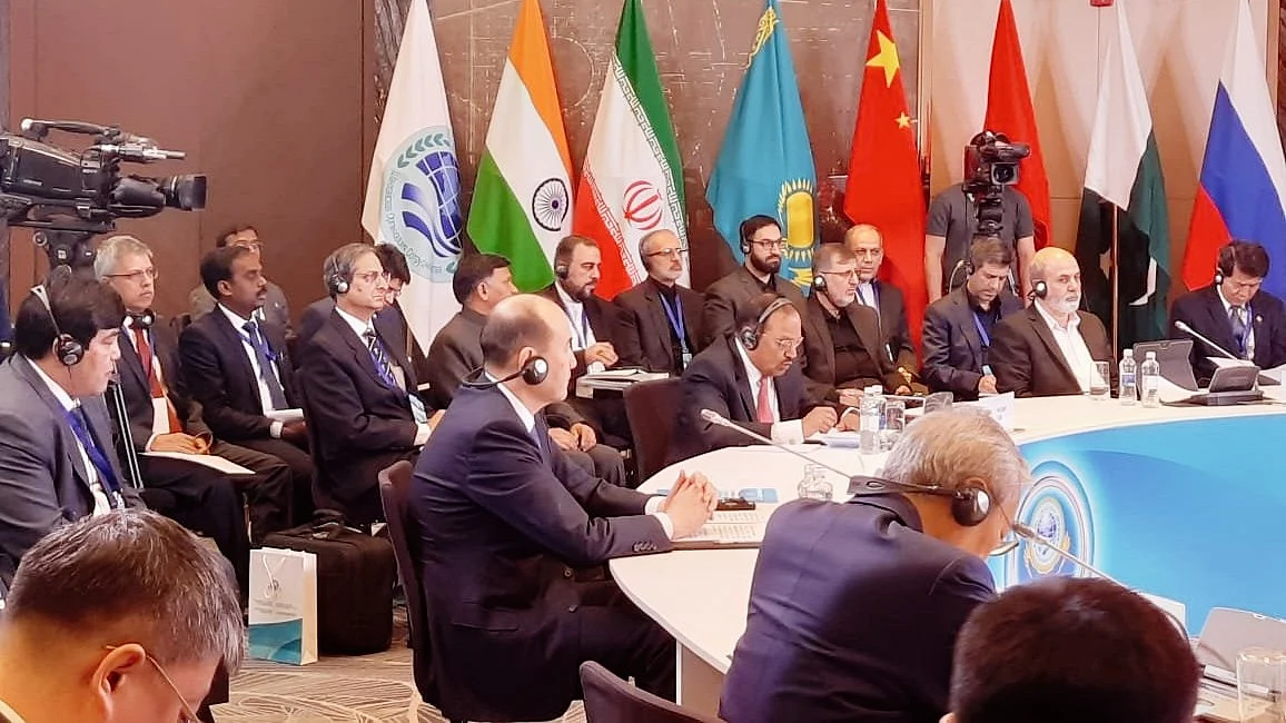 Ajit Doval (centre) leads the Indian delegation at a recent meeting of SCO Security Council secretaries in Astana, Kazakhstan (photo: social media)