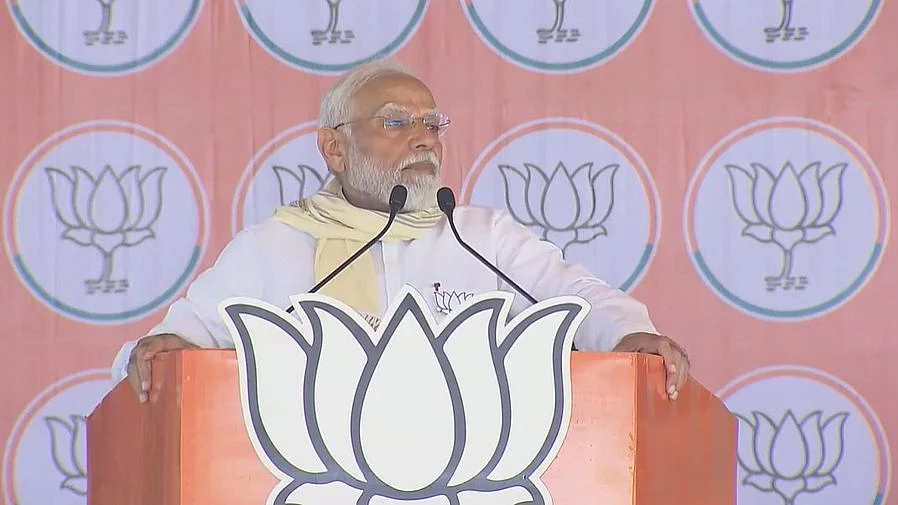 Prime Minister Narendra Modi in a poll rally in UP (photo: @BJP4India/X)