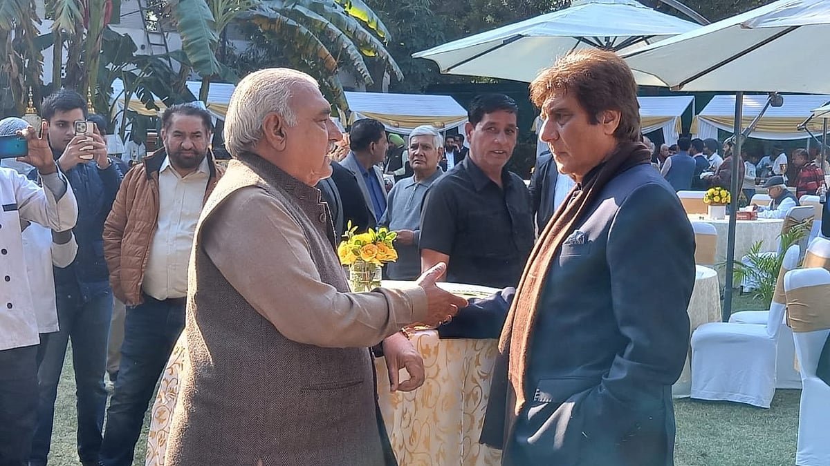 Raj Babbar (right) started his political journey with the Janata Dal, then moved to the Samajwadi Party and eventually joined the Congress in 2008 (photo: @RajBabbar23/X)